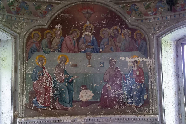 Pittura Murale Una Chiesa Abbandonata Villaggio Ostrov Provincia Kostroma Russia — Foto Stock