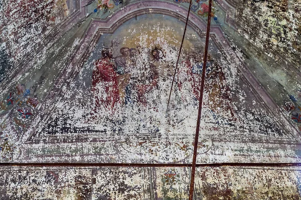 Pittura Murale All Interno Una Chiesa Ortodossa Abbandonata Villaggio Sukhorukovo — Foto Stock