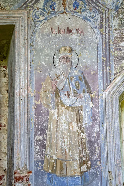 Pittura Murale All Interno Una Chiesa Ortodossa Abbandonata Villaggio Sukhorukovo — Foto Stock