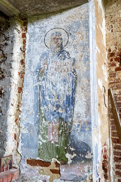 Wall Painting Abandoned Orthodox Church Village Sukhorukovo Kostroma Province Russia — Stock Photo, Image