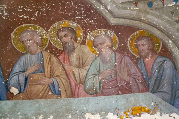 Peinture Murale Dans Une Église Abandonnée Village Ostrov Province Kostroma — Photo