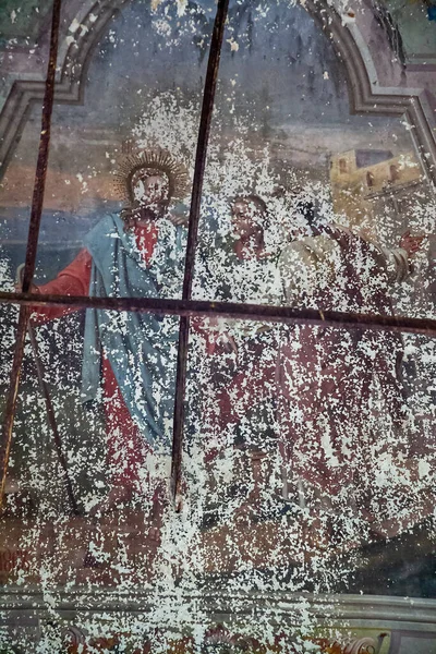 Pittura Murale All Interno Una Chiesa Ortodossa Abbandonata Villaggio Sukhorukovo — Foto Stock