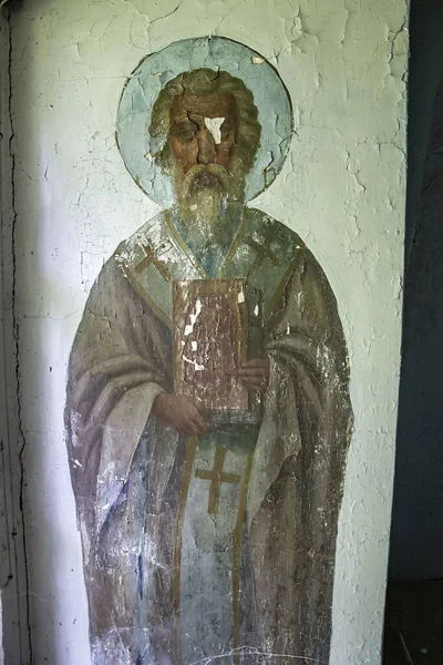 Pittura Religiosa Una Chiesa Ortodossa Abbandonata Villaggio Fedorovo Provincia Kostroma — Foto Stock