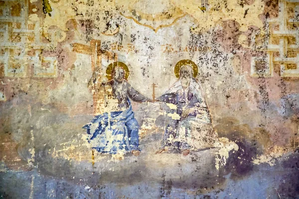 Illustrazioni Della Bibbia Sul Muro Una Chiesa Abbandonata Villaggio Nikitskoye — Foto Stock