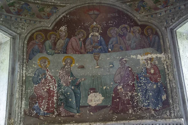 Pittura Murale Una Chiesa Abbandonata Villaggio Ostrov Provincia Kostroma Russia — Foto Stock