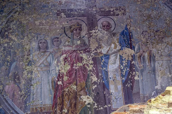 Pittura Murale All Interno Una Chiesa Ortodossa Abbandonata Villaggio Sukhorukovo — Foto Stock