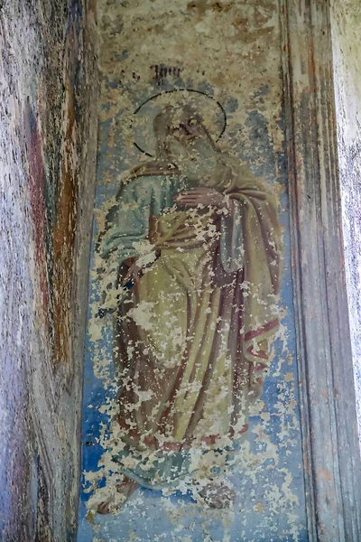 Pittura Murale All Interno Una Chiesa Ortodossa Abbandonata Villaggio Sukhorukovo — Foto Stock