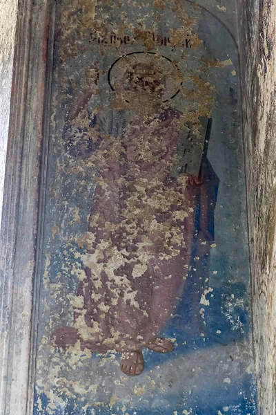 Pittura Murale All Interno Una Chiesa Ortodossa Abbandonata Villaggio Sukhorukovo — Foto Stock