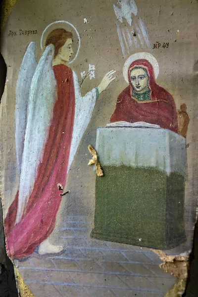 Pittura Religiosa Una Chiesa Ortodossa Abbandonata Villaggio Fedorovo Provincia Kostroma — Foto Stock