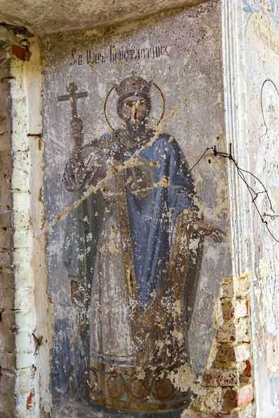 Pintura Parede Dentro Uma Igreja Ortodoxa Abandonada Aldeia Sukhorukovo Província — Fotografia de Stock