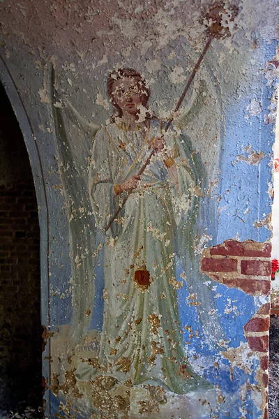 Pintura Mural Dentro Una Iglesia Ortodoxa Abandonada Pueblo Sukhorukovo Provincia —  Fotos de Stock