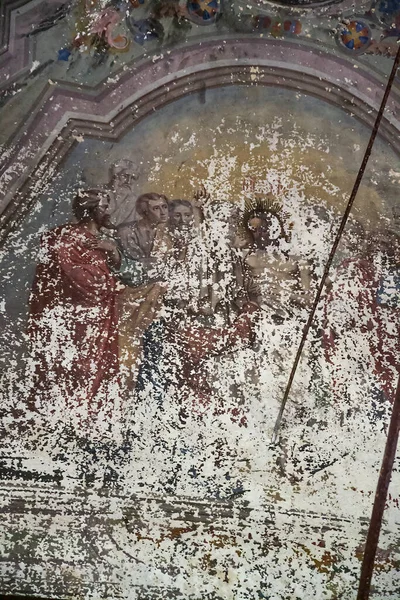 Pittura Murale All Interno Una Chiesa Ortodossa Abbandonata Villaggio Sukhorukovo — Foto Stock