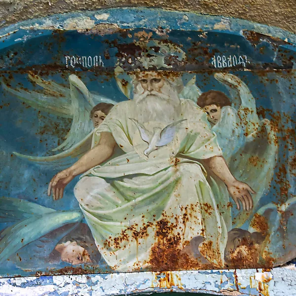 Pintura Religiosa Uma Igreja Ortodoxa Abandonada Aldeia Fedorovo Província Kostroma — Fotografia de Stock