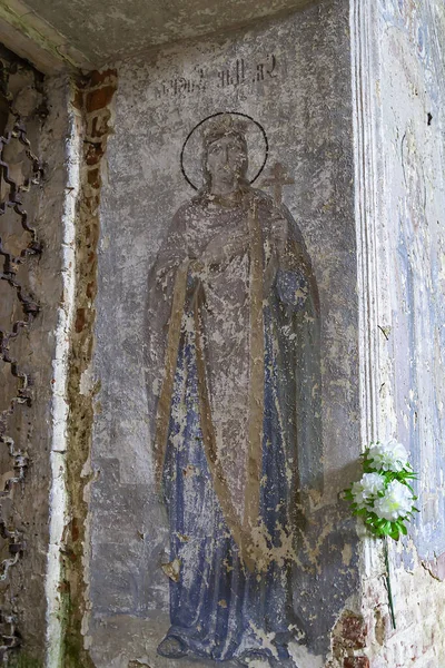 Pintura Mural Dentro Una Iglesia Ortodoxa Abandonada Pueblo Sukhorukovo Provincia —  Fotos de Stock