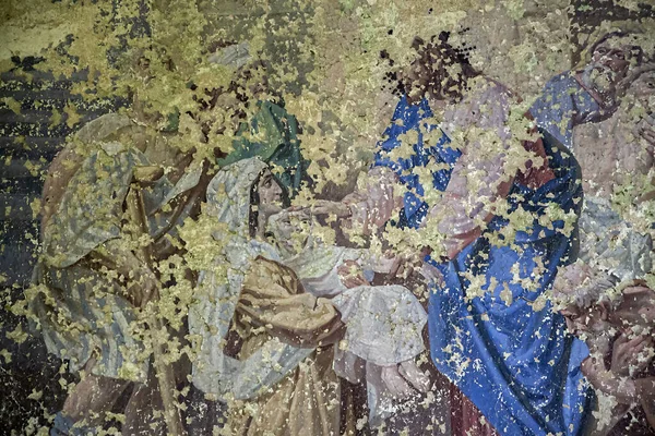 Pittura Murale All Interno Una Chiesa Ortodossa Abbandonata Villaggio Sukhorukovo — Foto Stock