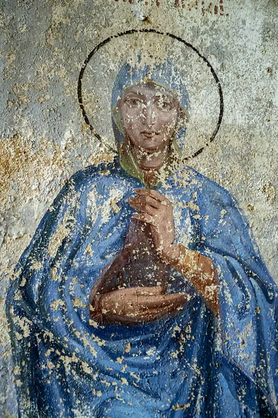 Pittura Murale All Interno Una Chiesa Ortodossa Abbandonata Villaggio Sukhorukovo — Foto Stock