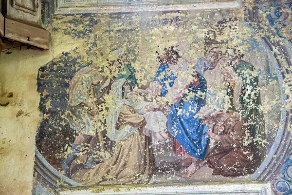 Peinture Murale Intérieur Une Église Orthodoxe Abandonnée Village Sukhorukovo Province — Photo