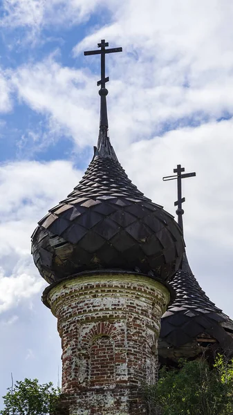 Dômes Une Église Orthodoxe Abandonnée Village Buyakovo Province Kostroma Russie — Photo
