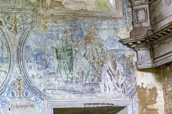 Pittura Murale All Interno Una Chiesa Ortodossa Abbandonata Villaggio Sukhorukovo — Foto Stock