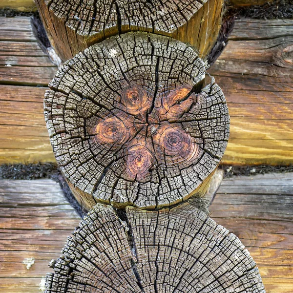 Stary Drewniany Kłoda Prastary Budowla Faktura Poprzeczny Krój — Zdjęcie stockowe