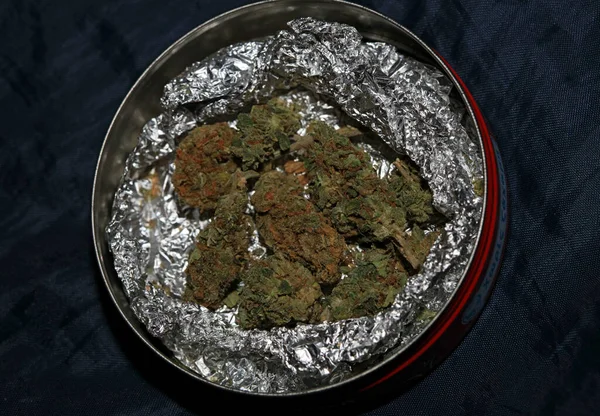 Bourgeons Cannabis Marihuana Médicale Super Citron Brume Impression Moderne Haute — Photo