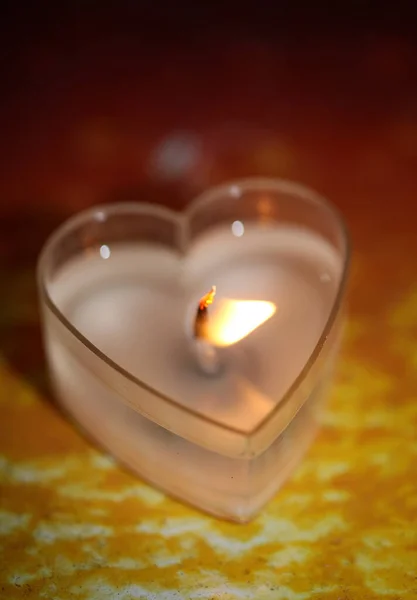 Burning Heart Shape Romantic Candle Close Background Modern High Quality — Fotografia de Stock