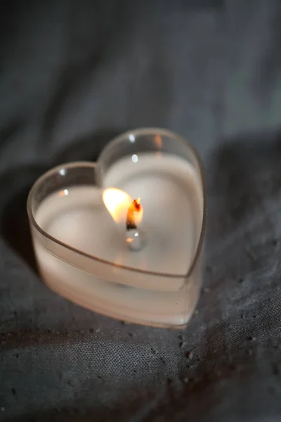 Burning Heart Shape Romantic Candle Close Background Modern High Quality — Fotografia de Stock