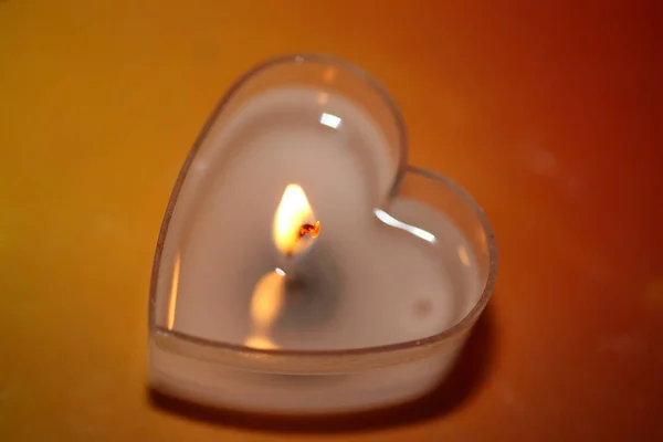 Burning Heart Shape Romantic Candle Close Background Modern High Quality — Fotografia de Stock