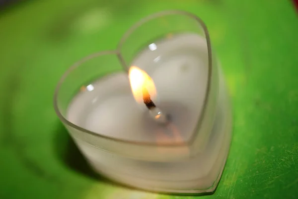 Burning Heart Shape Romantic Candle Close Background Modern High Quality — Fotografia de Stock