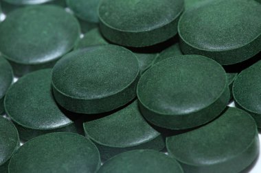 Yeşil haplar makro tıbbi biyo spirulina platensis algler aile algler modern moda uzay yiyecekleri yüksek kalite büyük boy baskılar