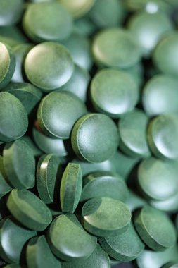 Yeşil haplar makro tıbbi biyo spirulina platensis algler aile algler modern moda uzay yiyecekleri yüksek kalite büyük boy baskılar
