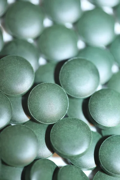 Green Pills Macro Medical Bio Spirulina Platensis Algae Family Algaespace — Foto de Stock