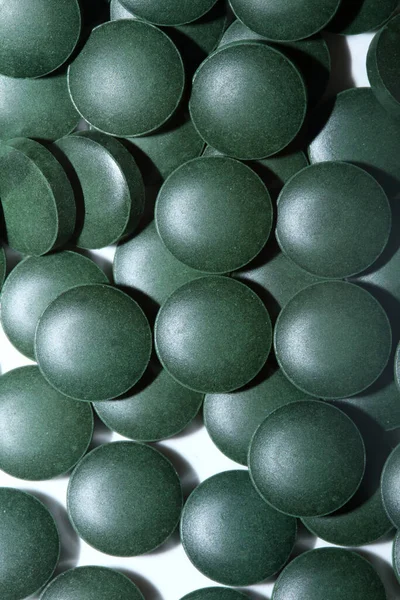 Green Pills Macro Medical Bio Spirulina Platensis Algae Family Algaespace — Foto de Stock