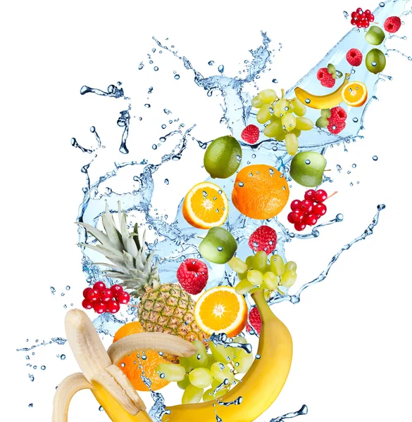 Mix fruits falling in water — Stock Photo, Image