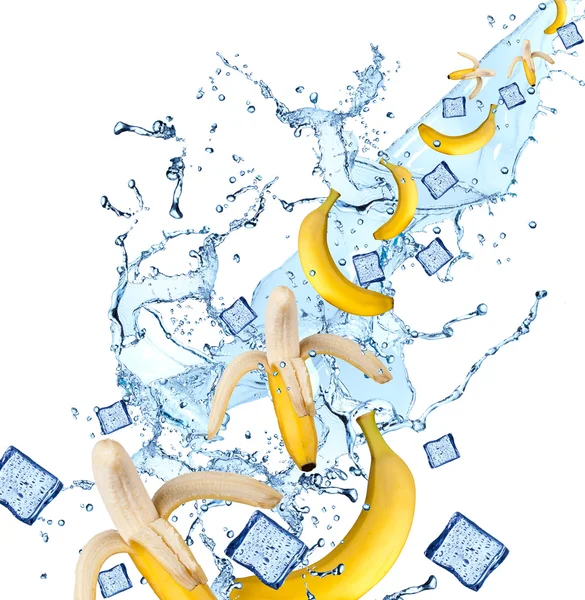 Fresh banana in water splash — Stock Photo, Image