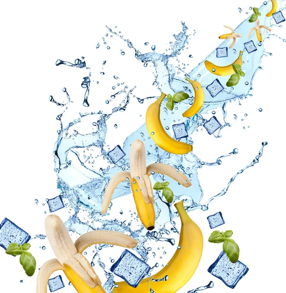 Fresh banana in water splash — Stock Photo, Image