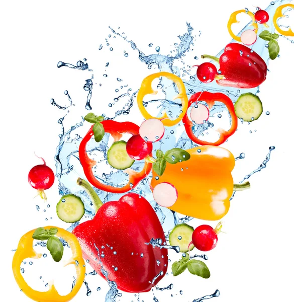 Water splash with vegetable — Stock Photo, Image