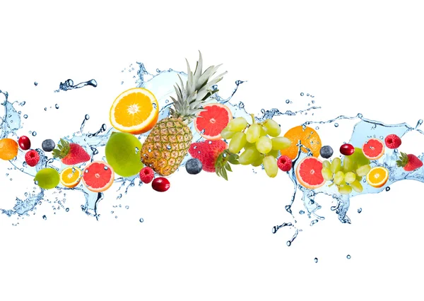 Mix fruits falling in water — Stock Photo, Image