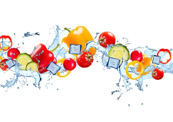 Water Splash Wit Vegetable Red Pepper Isolated White Background — Stock Photo, Image