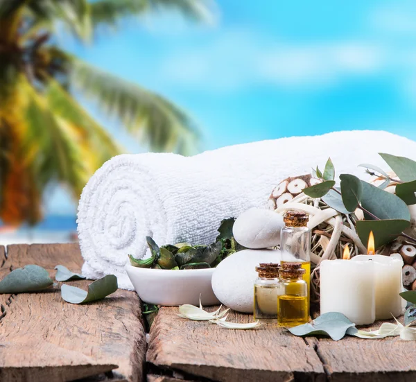 Spa concept with tropical beach Stock Photo