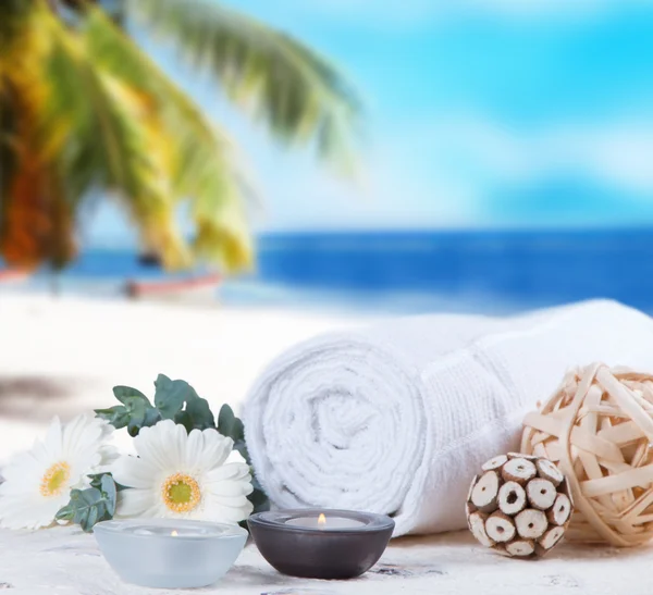 Spa concept with tropical beach Stock Image