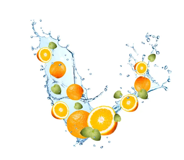 Fresh fruits, orange in water — Stock Photo, Image