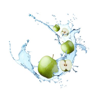 su sıçrama içinde düşen elma