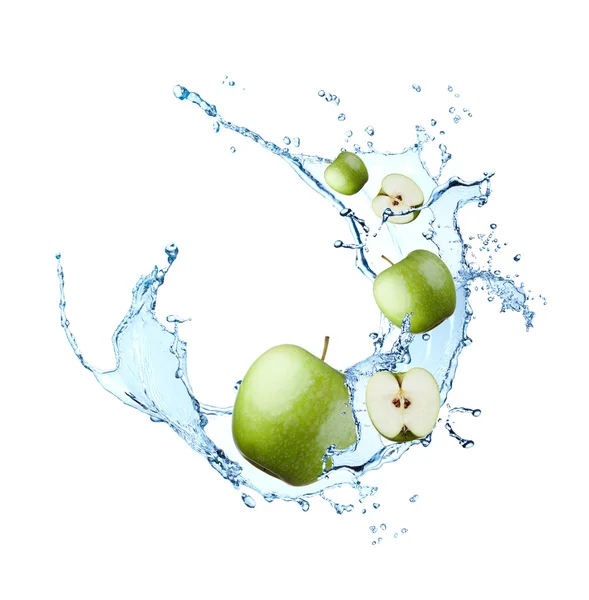 Apple falling in water splash — Stock Photo, Image