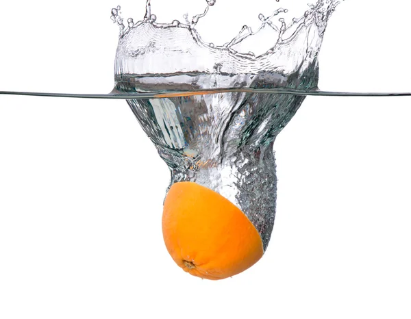 Orange falling in water splash — Stock Photo, Image