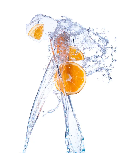 Orange falling in water splash — Stock Photo, Image