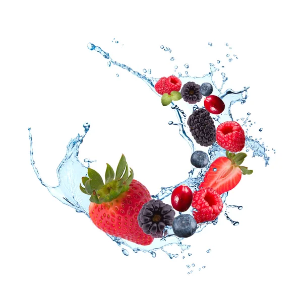 Berries falling in water splash — Stock Photo, Image