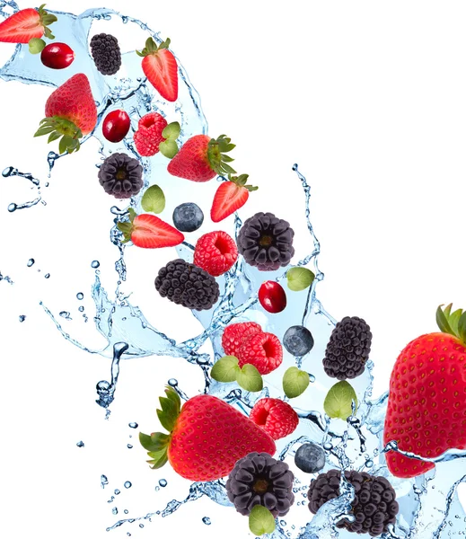 Berries falling in water splash — Stock Photo, Image