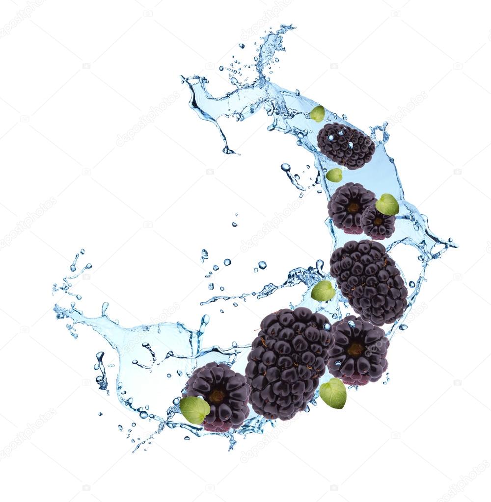 berries falling in water splash