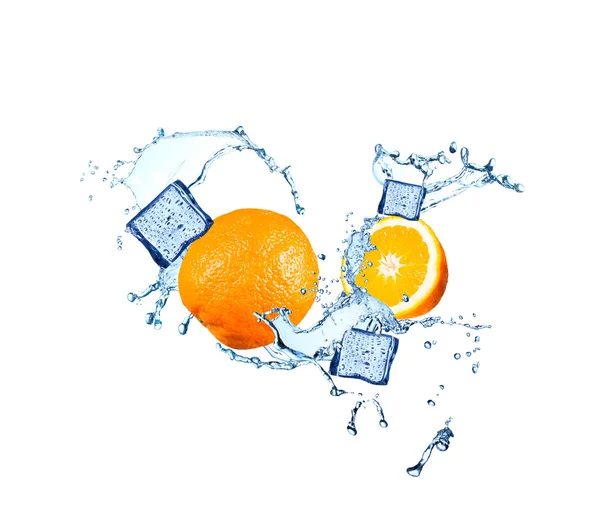 Water splash with fruits — Stock Photo, Image